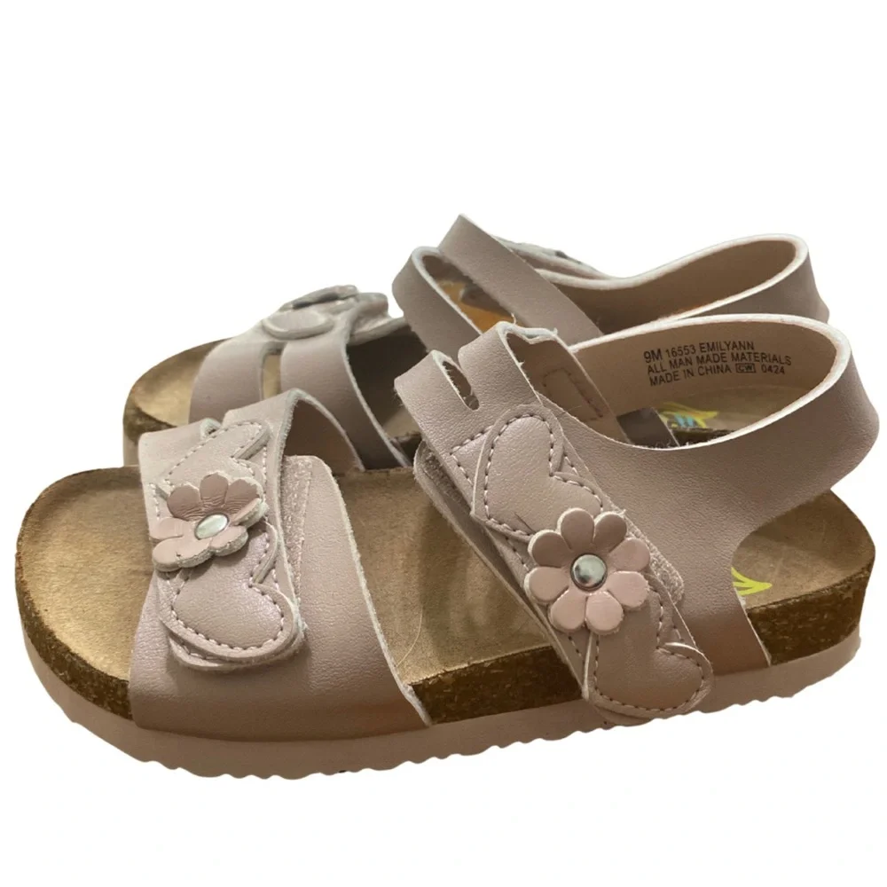 Rachel Shoes Emily Ann Blush Kids Sandals with Heart and Flower Design